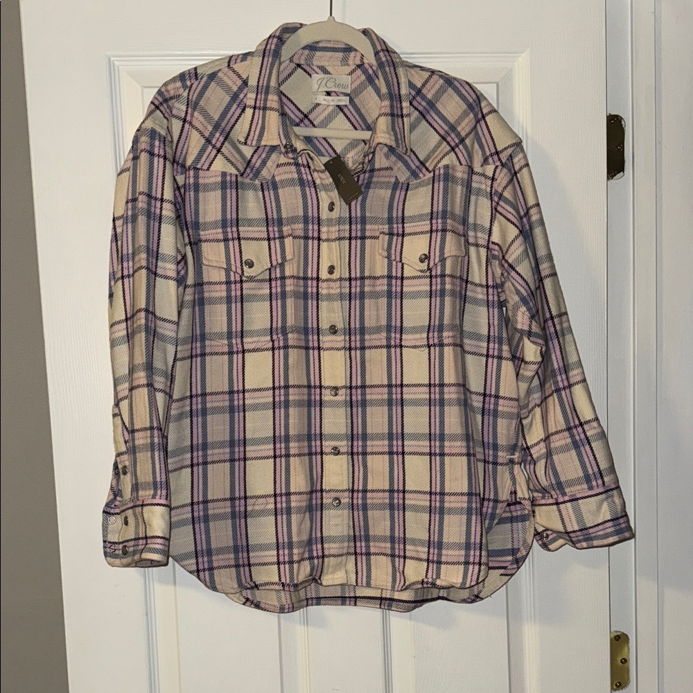 J. Crew Plaid Button Down Shirt - Cream, Blue, Pink